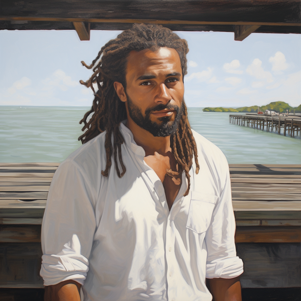 Oil Painting of a Handsome Black Man in White Shirt