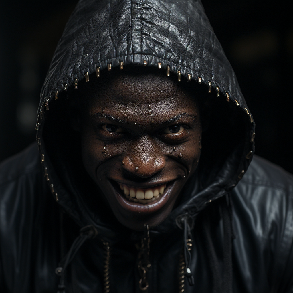 Hyperrealistic Black Man with Evil Grin