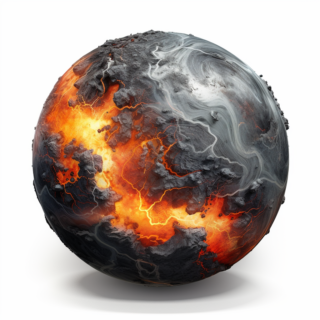 Stunning graphic of black marble planet with small fire fissure