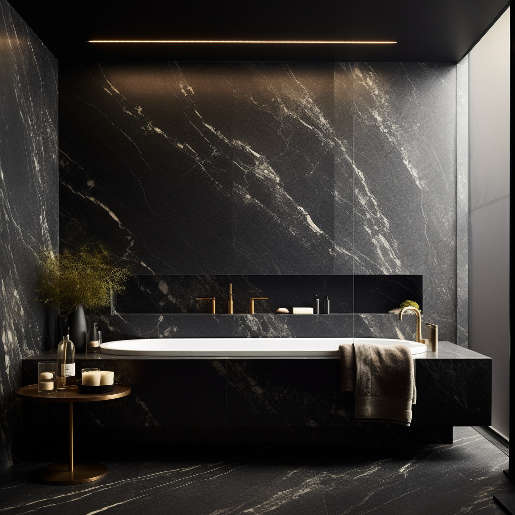 Stylish black marble walls without decor (6 words)