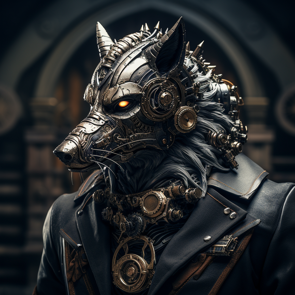 Black Steampunk Mechanical Wolf Profile