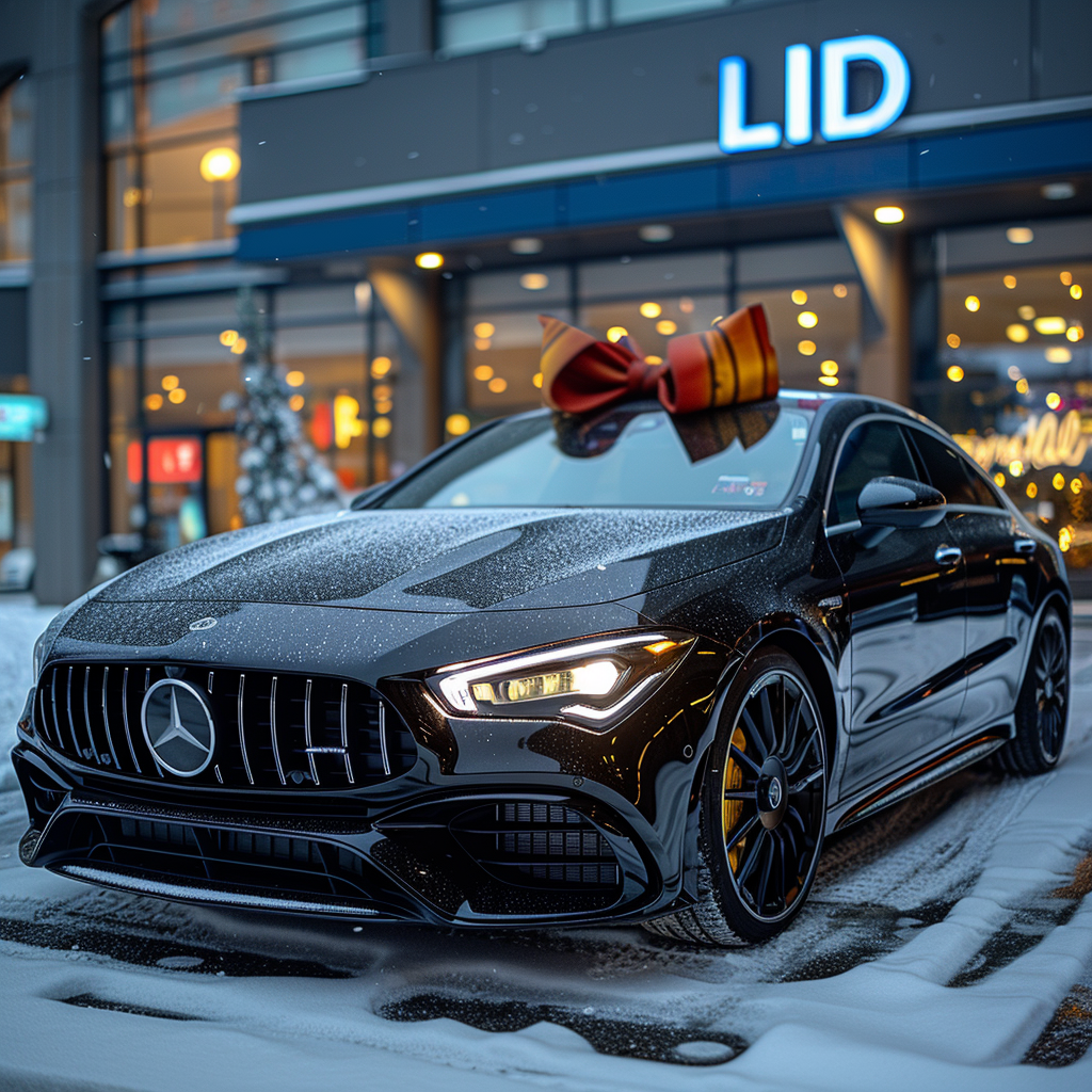 Black Mercedes CLA with Red Bow