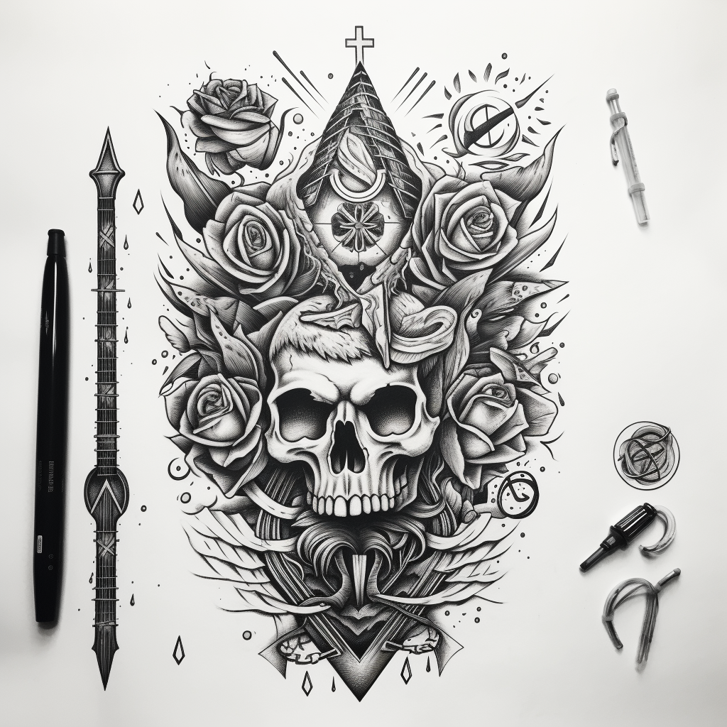 Stylish black metal design tattoo flash