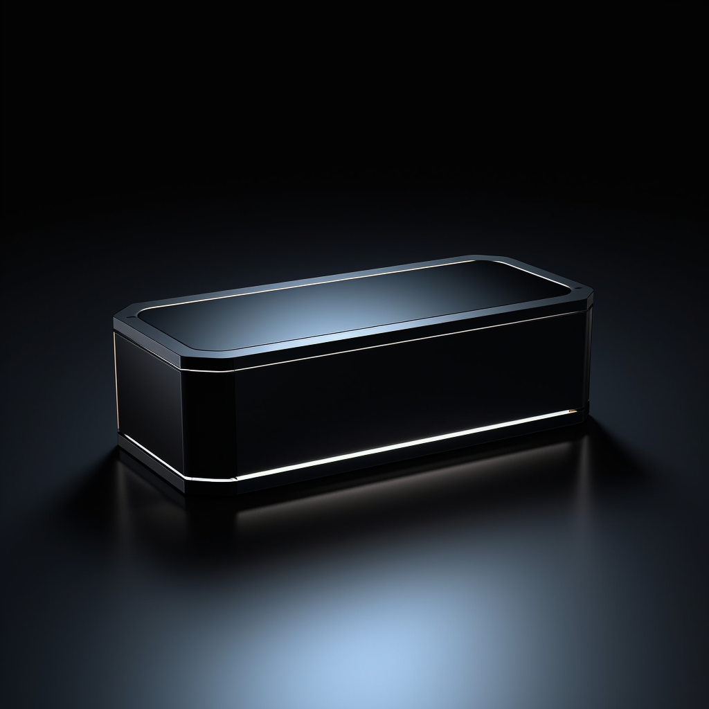 Black metal box with futuristic design