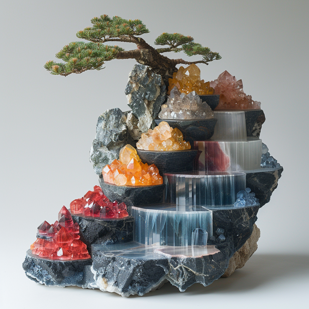 Colorful meteorite crystal marbles bonsai