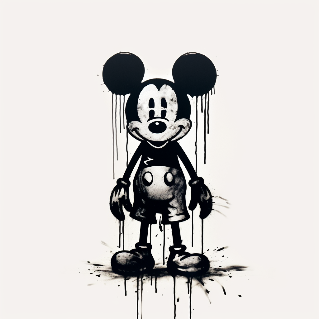 Banksy's iconic black Mickey Mouse spray painted artwork