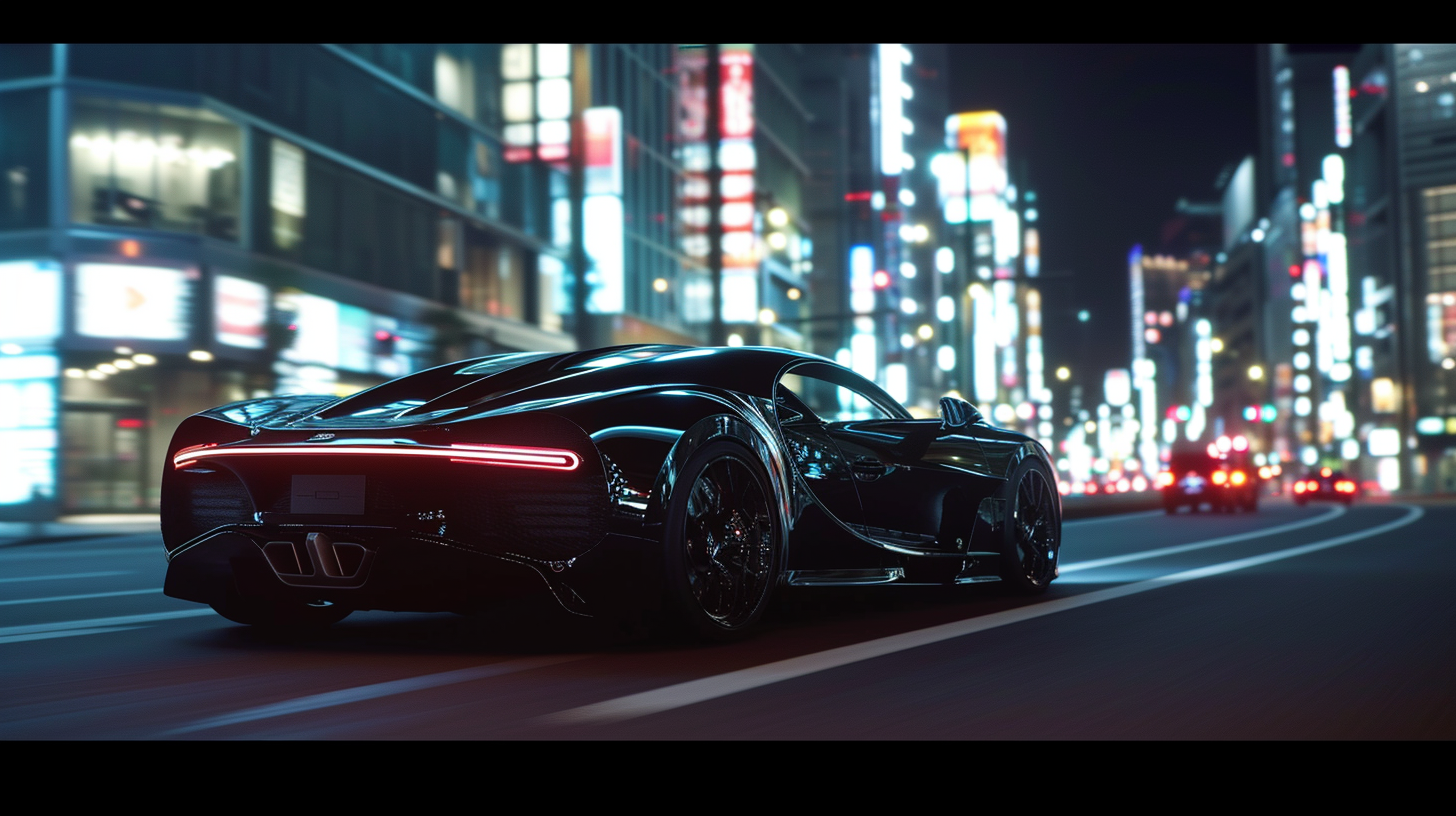 Black modern Bugatti Tokyo drifting