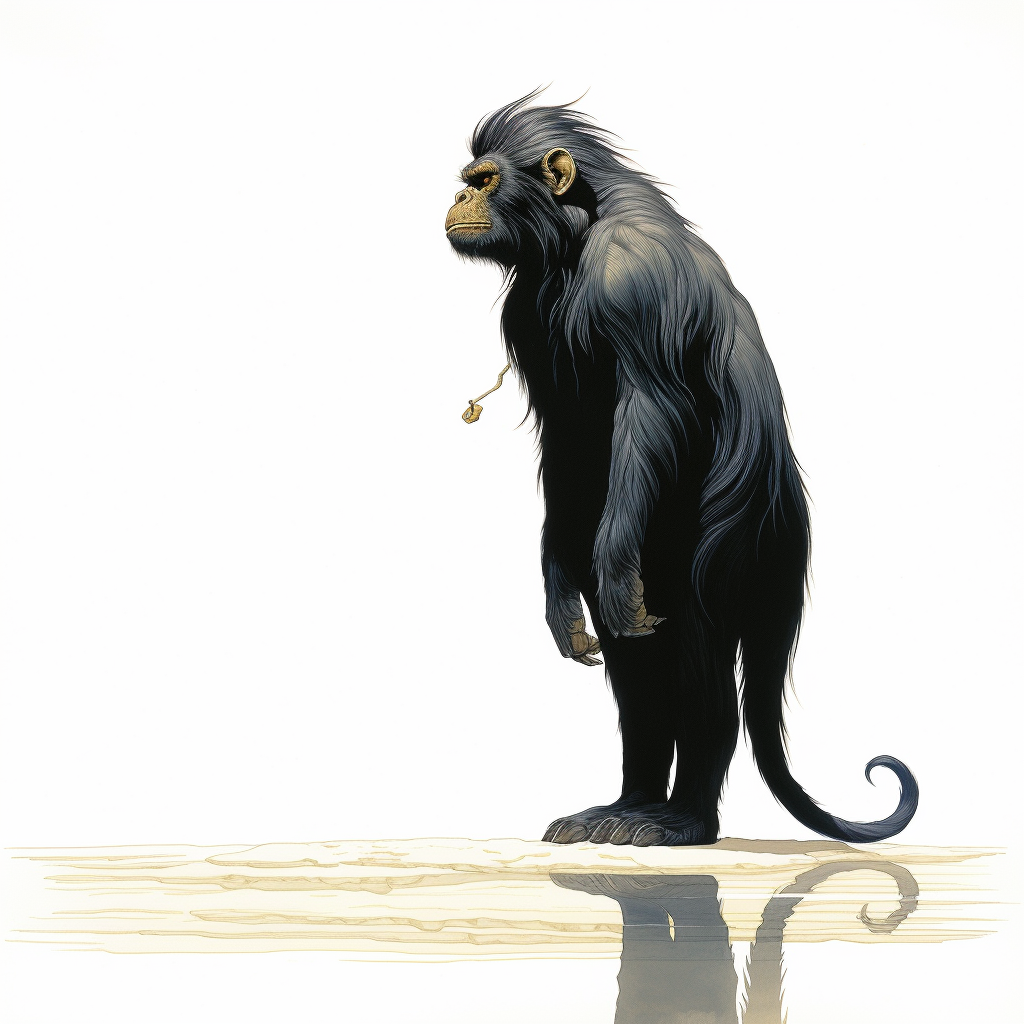 Side view of a black monkey standing up