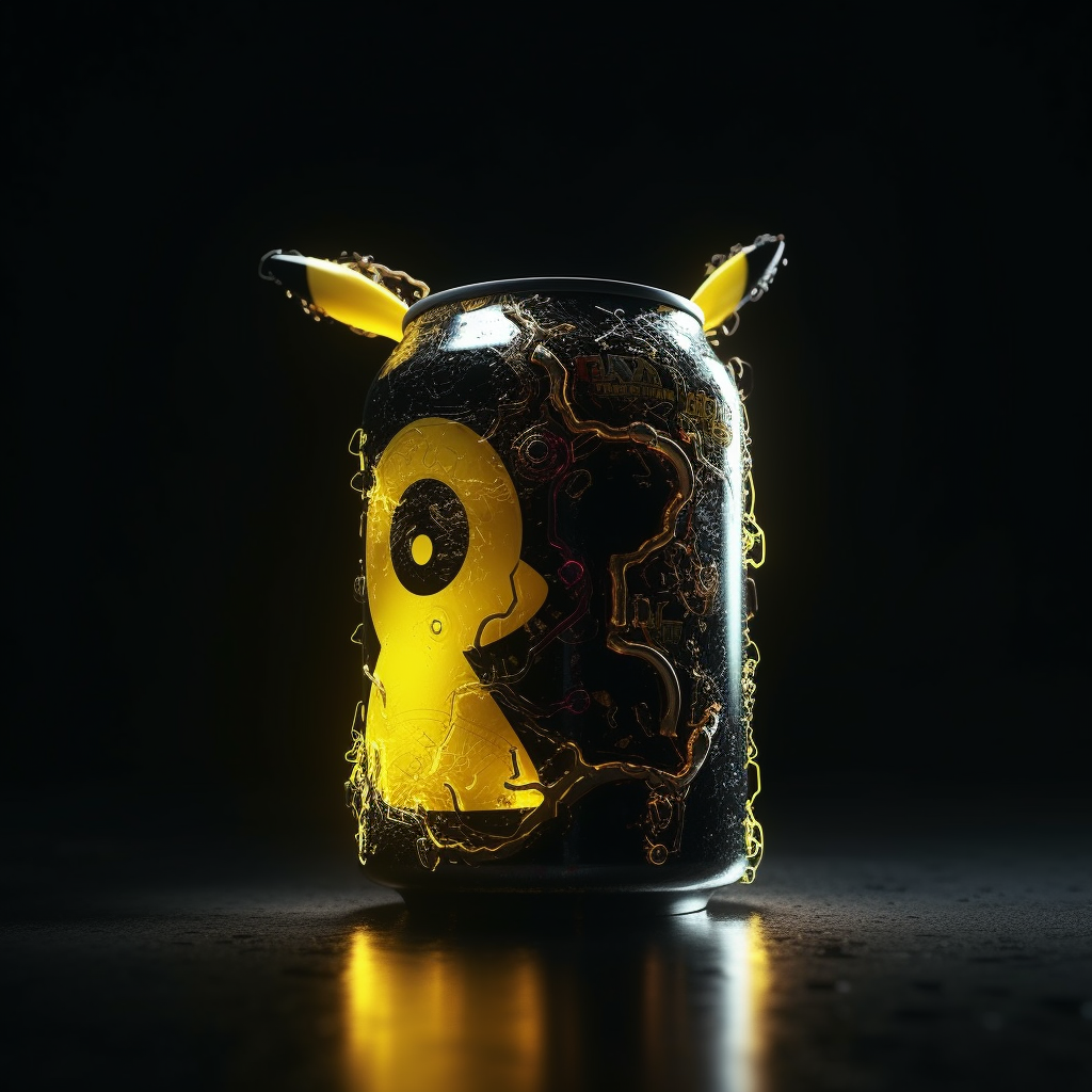 Realistic design of Monster Energy can with Pikachu