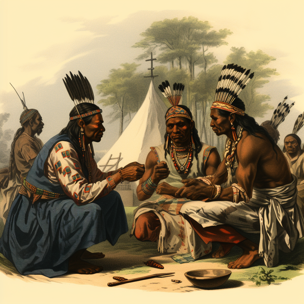 Black Native Americans talking to Black Europeans