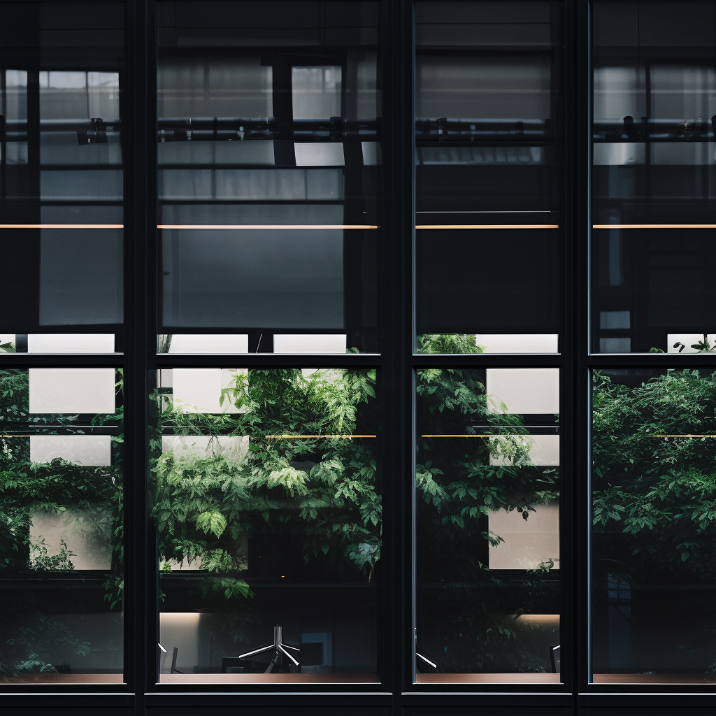 Black office windows with black glass