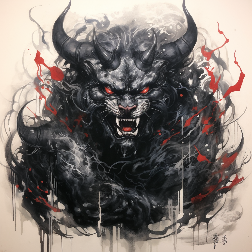 Japanese black oni painting artwork