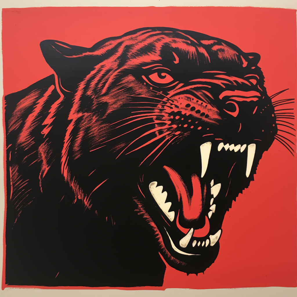 Black panther clawing and roaring on red background