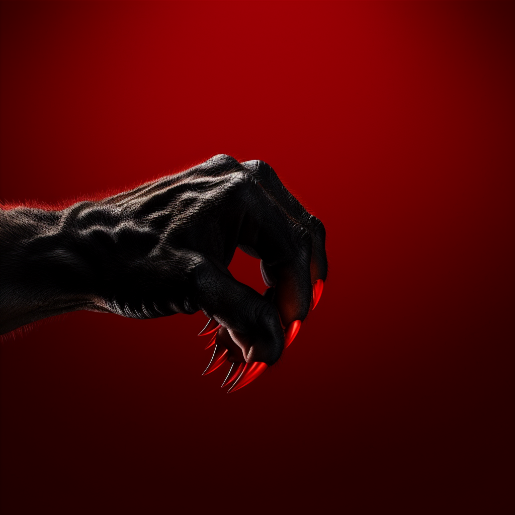 Black panther paw ripping red background