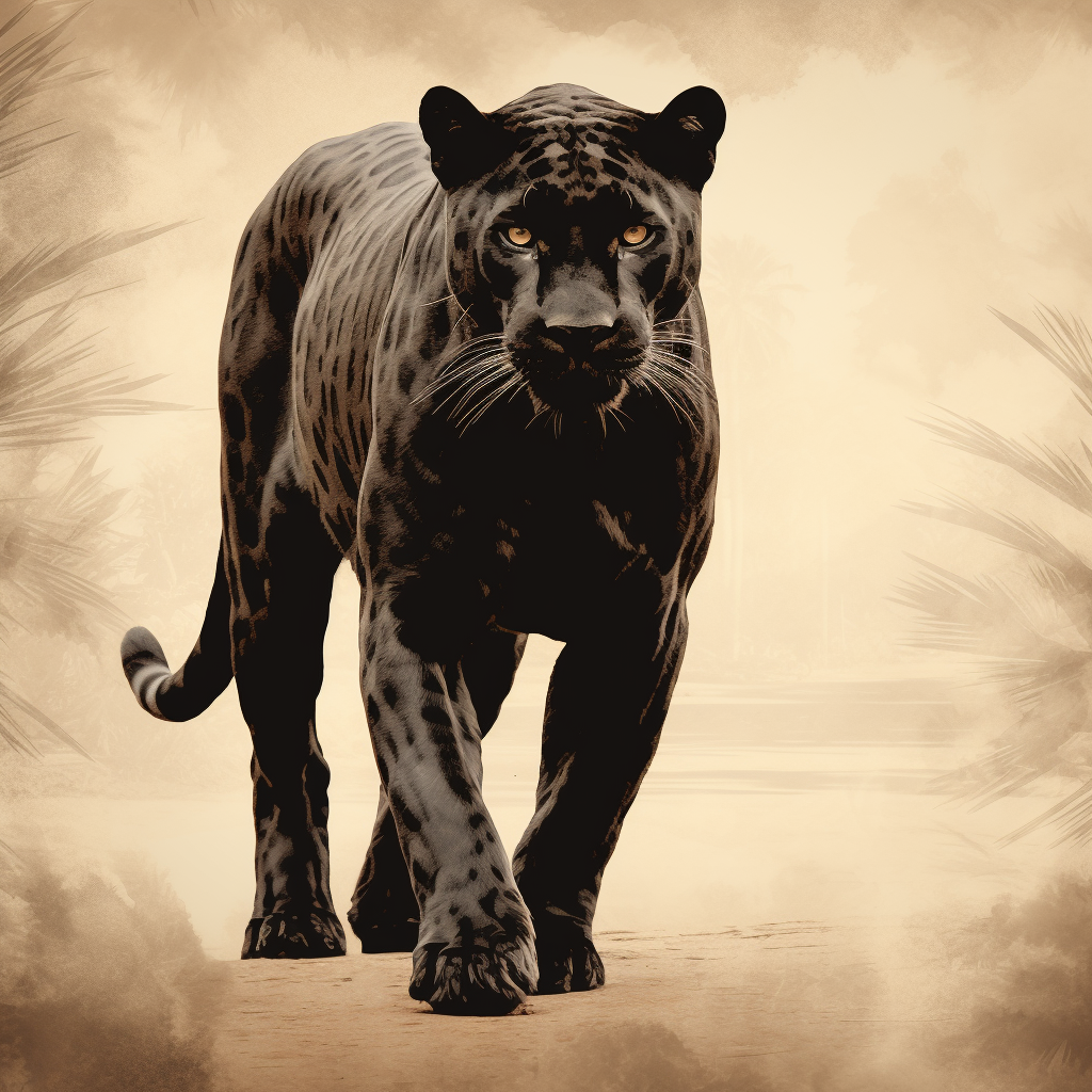 Stunning black panther on sepia background