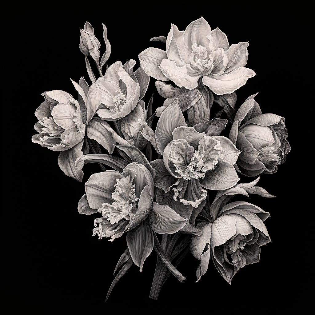 Flowers drawn with black pencil