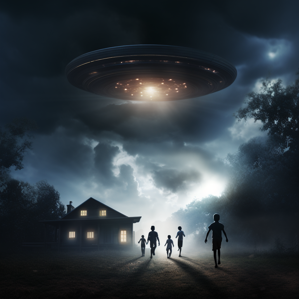 Black people fleeing from UFO-shaped smoke detector