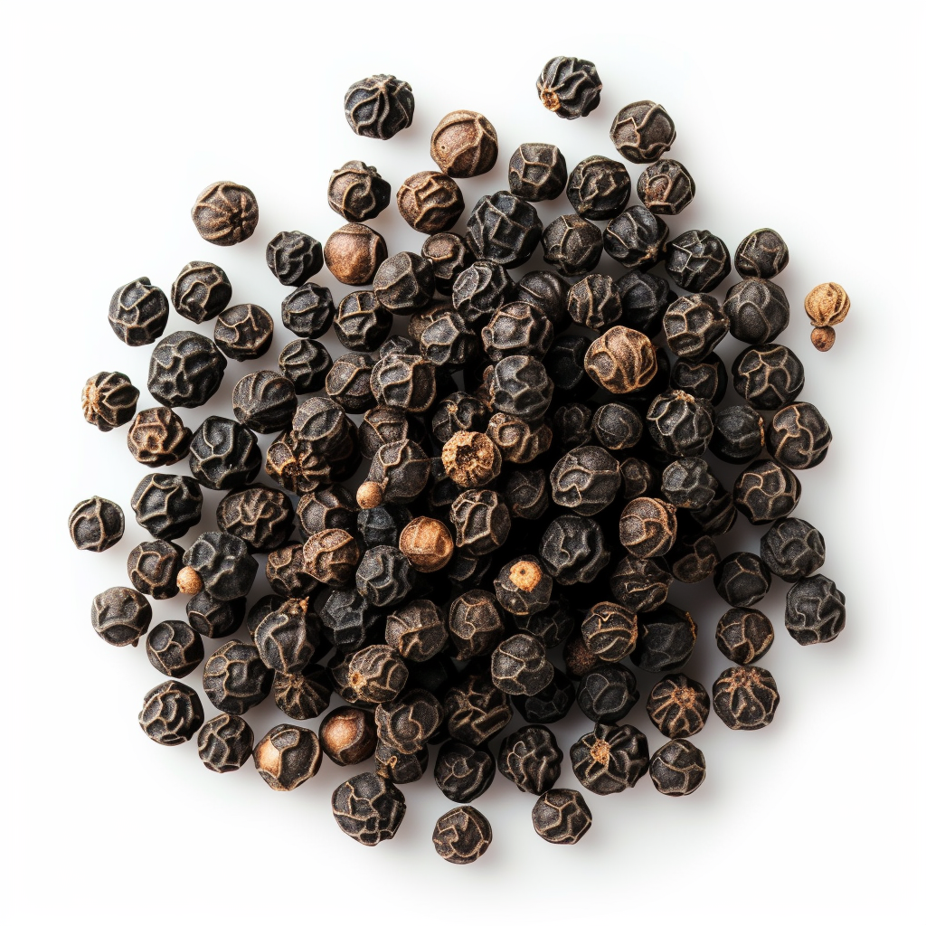 Fresh Black Peppercorns on White Background