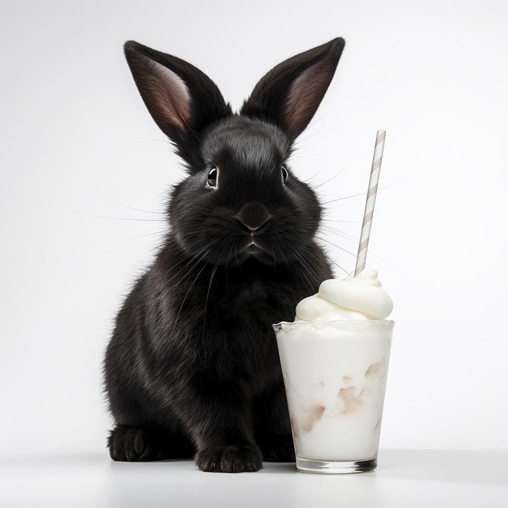 Cute rabbit enjoying a milkshake