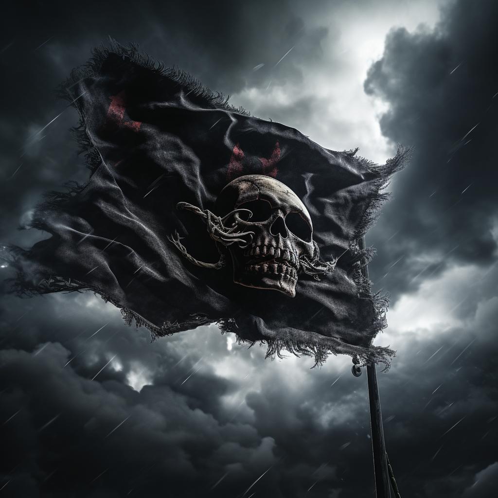 Pirate flag with skull-shaped storm cloud