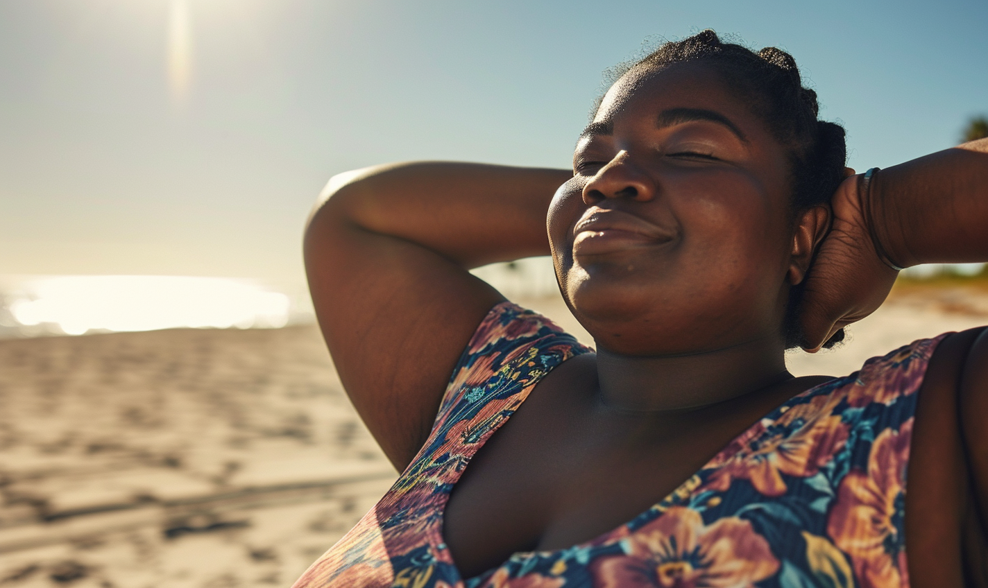 Black Plus Size Woman Enjoying Beach Time