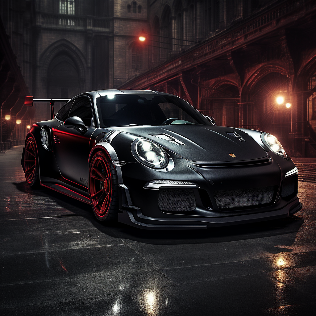 Black Porsche with Star Wars Darth Vader