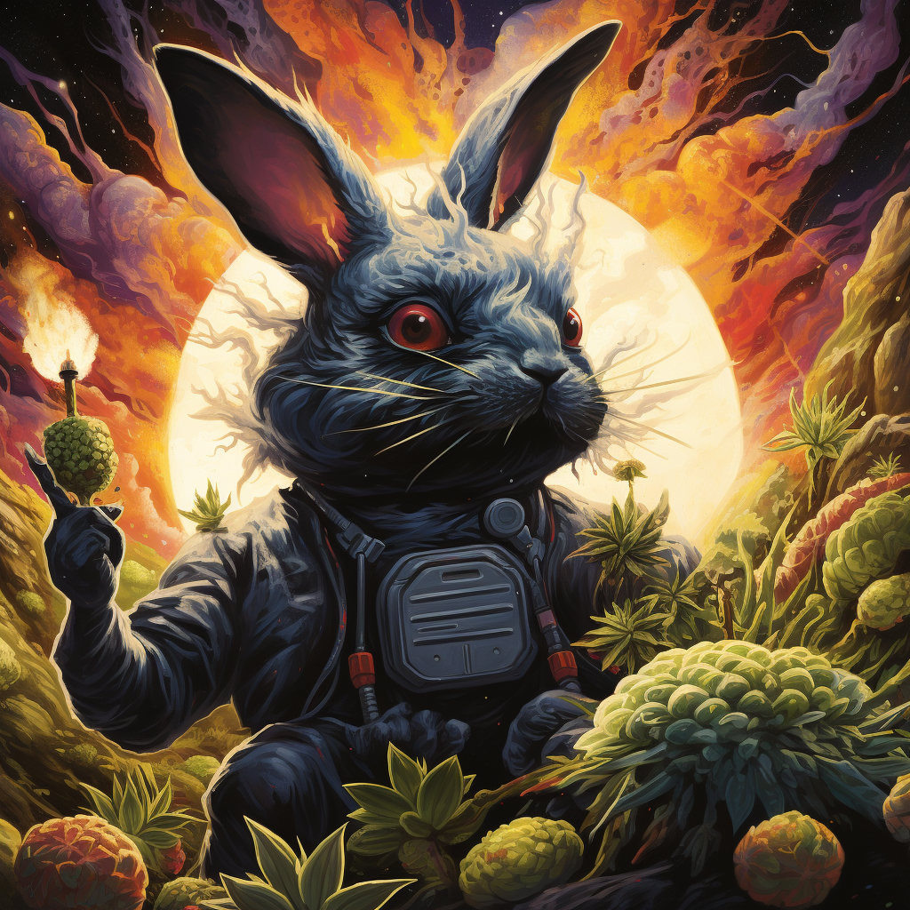 Black rabbit venom monster astronaut smoking cannabis