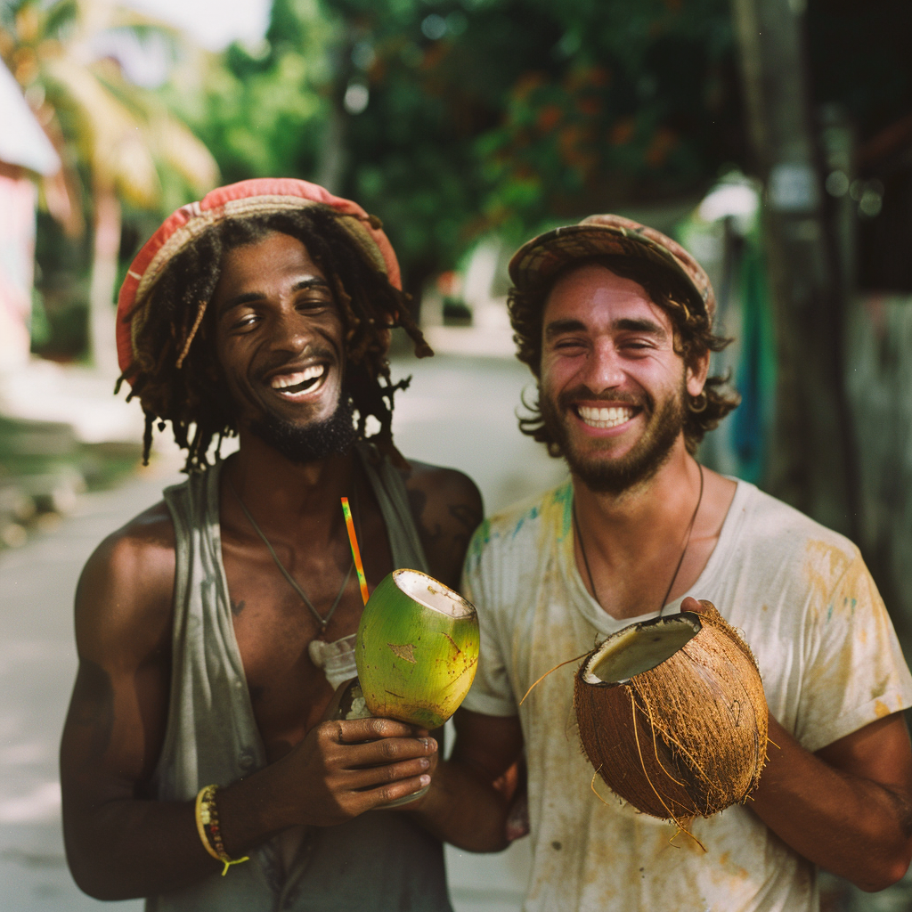 friends laughing coconut street Antigua