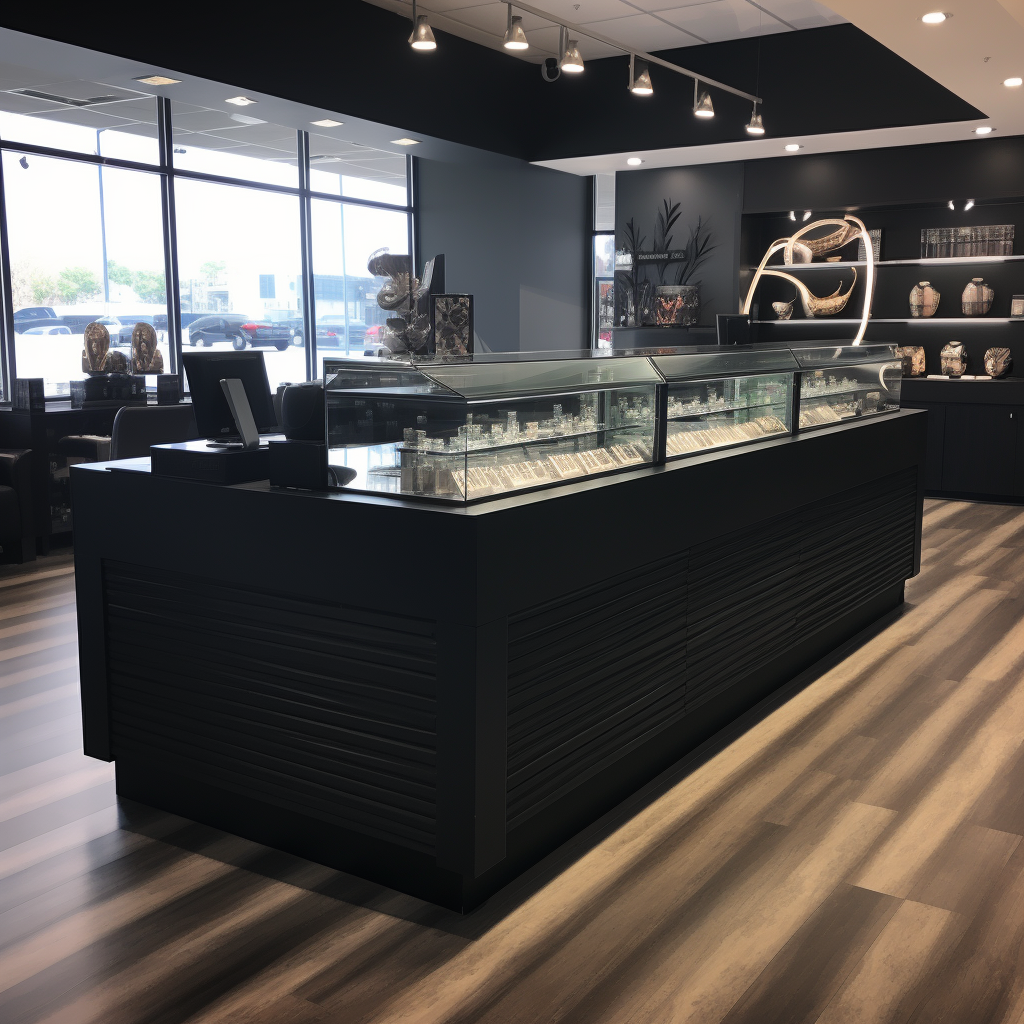 Black retail service counter with full vision display