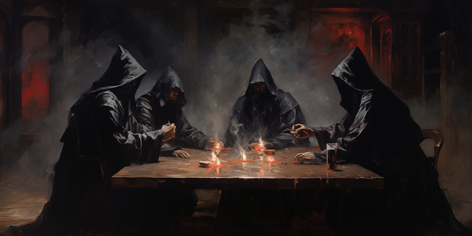 Group of Men Playing DND in Black Robes