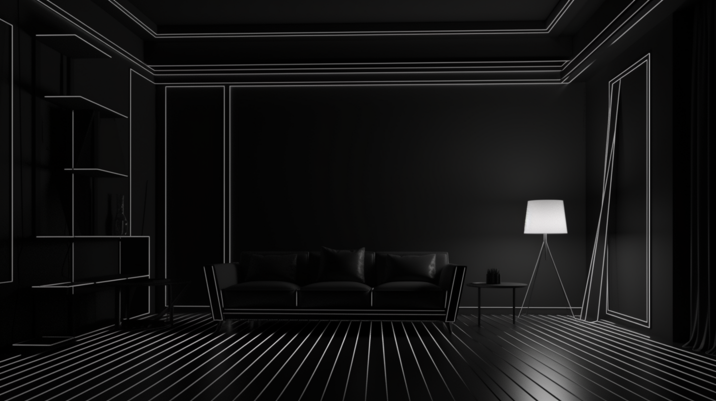 Black room wireframe with stunning 3D render