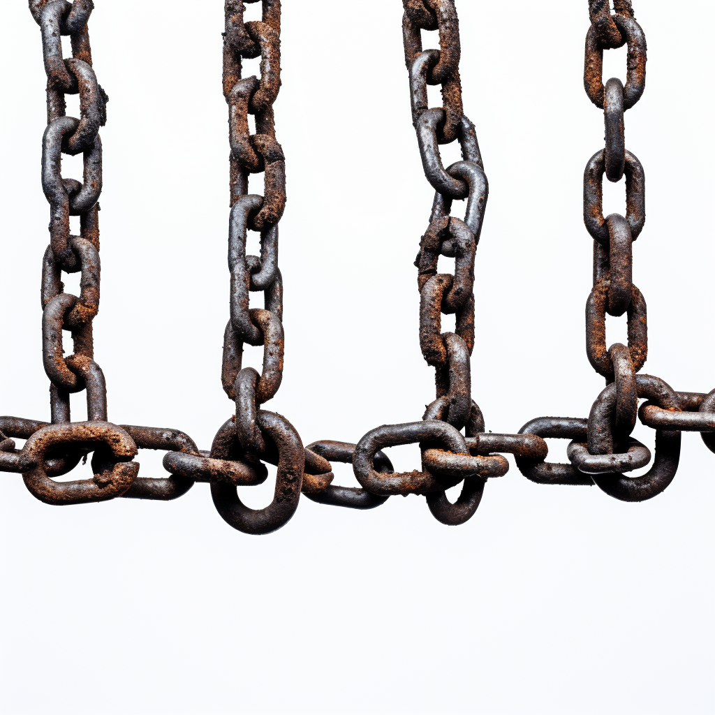 Black rusty chains on white background