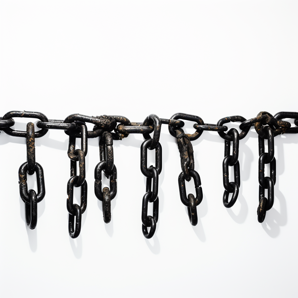 Black rusty chains on white background