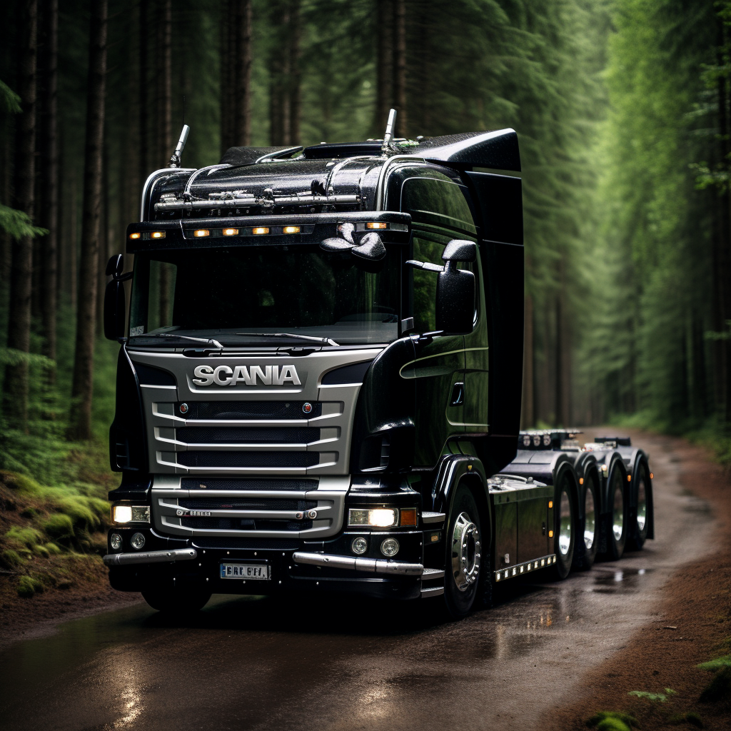 Scania truck in beautiful forest scenery