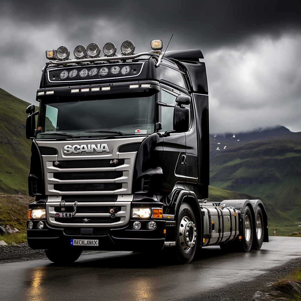 Black Scania Truck with One Axle