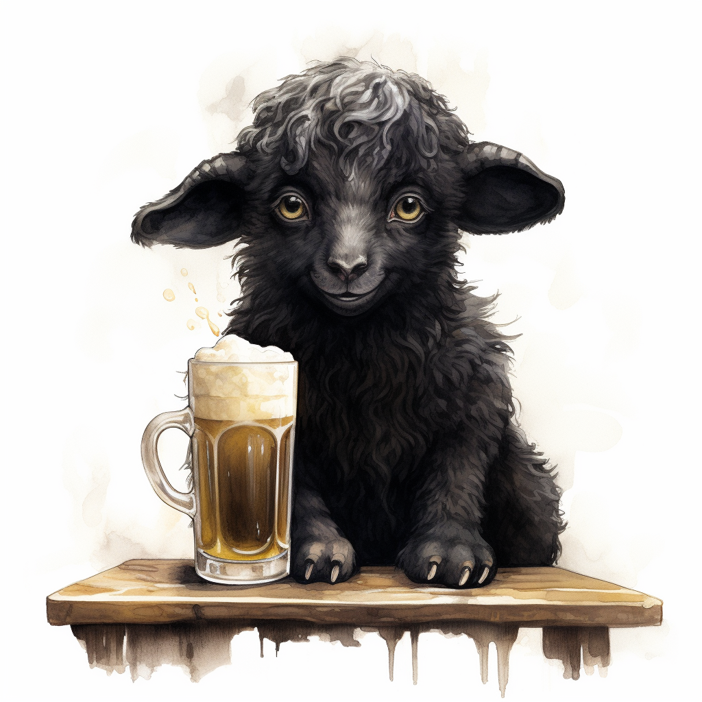 Playful black sheep enjoying a beer