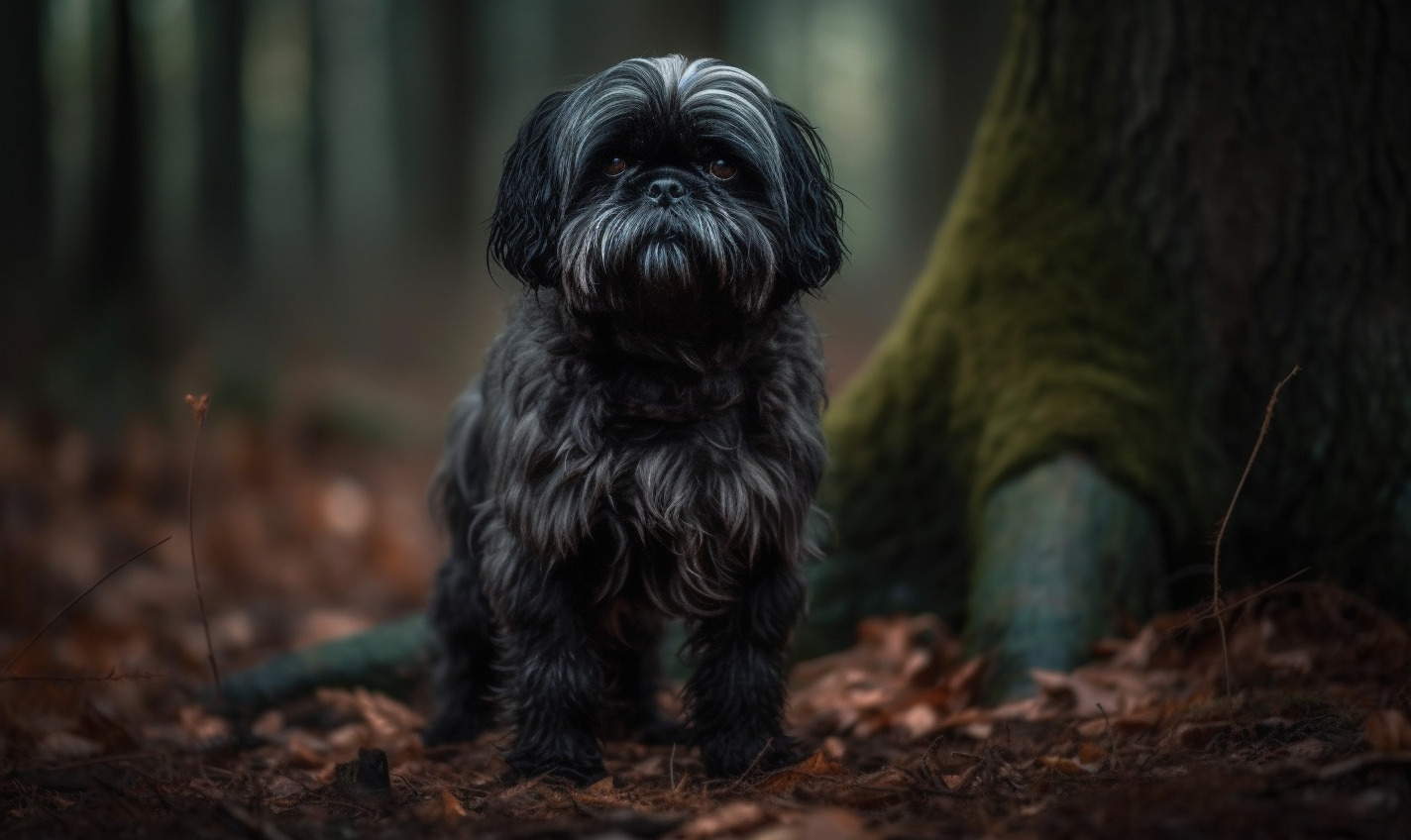 Black Shih Tzu Halloween Forest