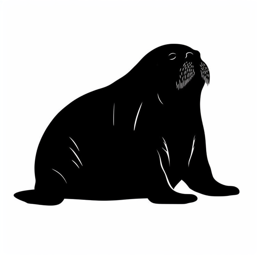 Black silhouette of robust walrus