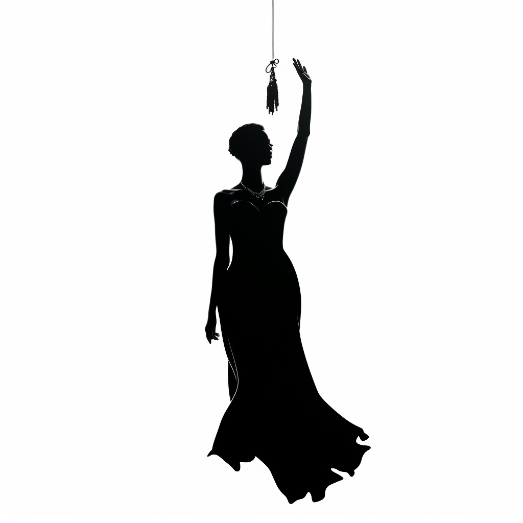 Black silhouette woman hanging from arm