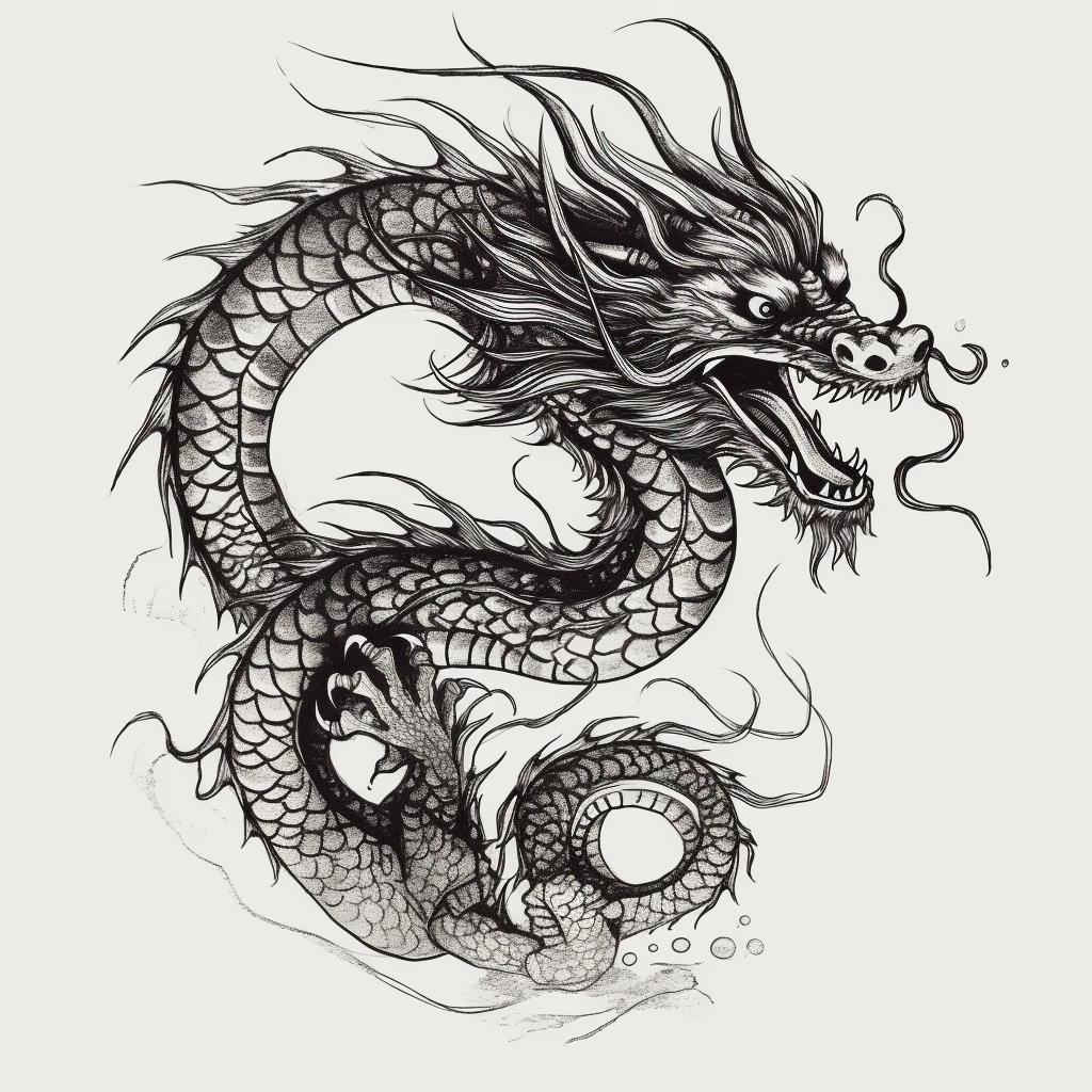 Minimal Asian Dragon Tattoo Sketch