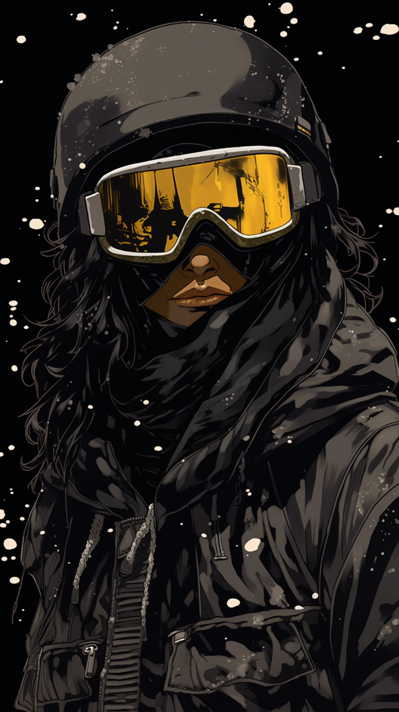 Black snowboard men wearing oversized goggles