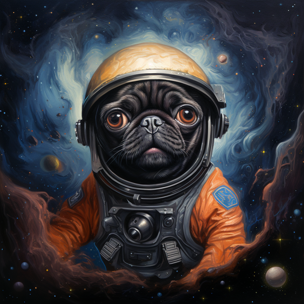 Cute black space pug dog