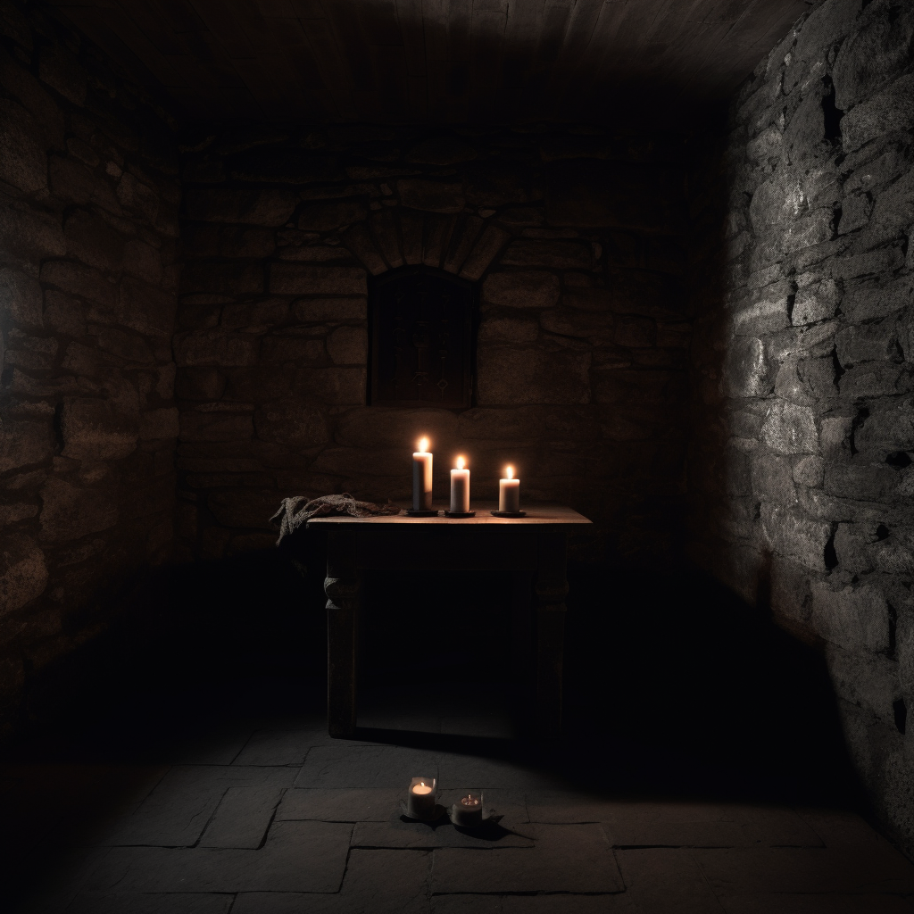 Candle in Dark Stone Room