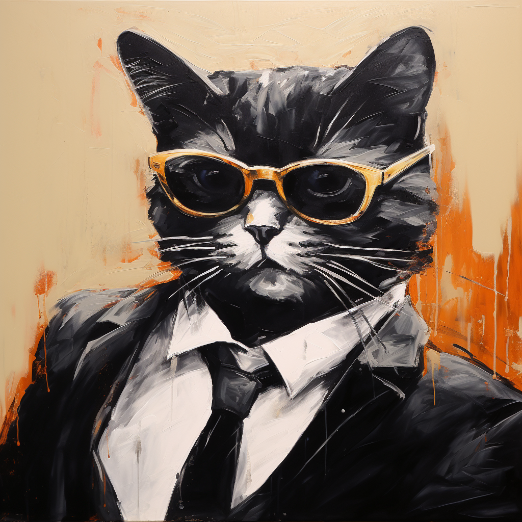 Fashionable cat in black suit and glasses