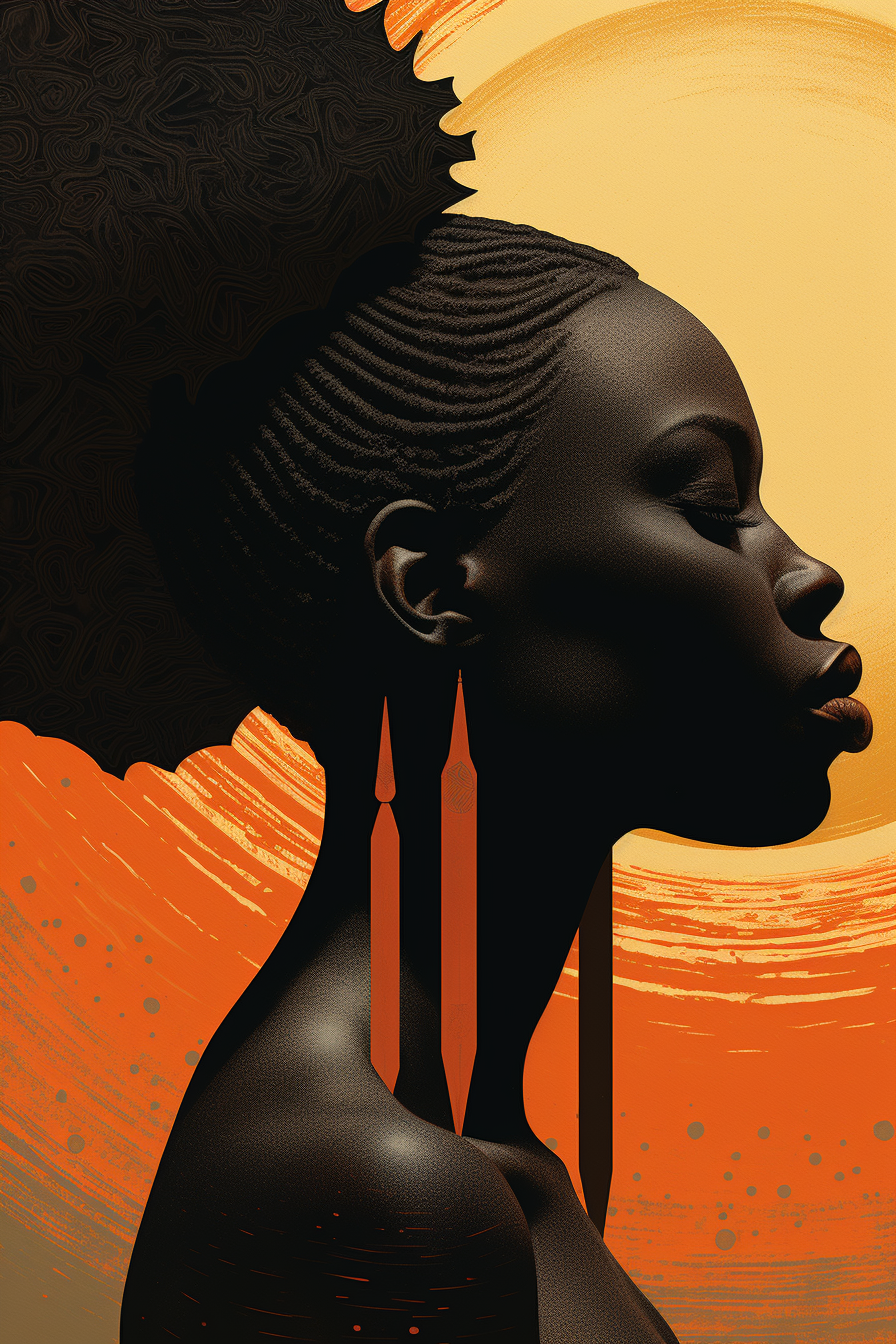 Black Sun Profile African Lady Illustration