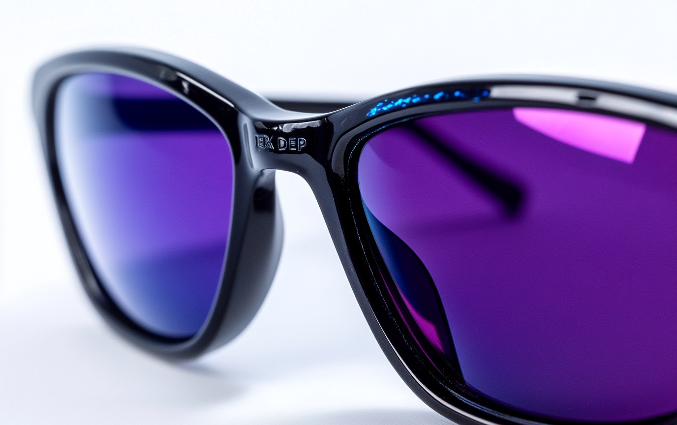 Trendy black sunglasses with blue lenses