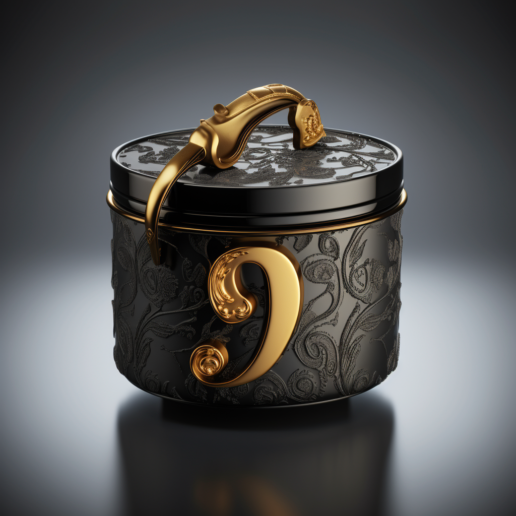 Golden question mark on black supplement pot