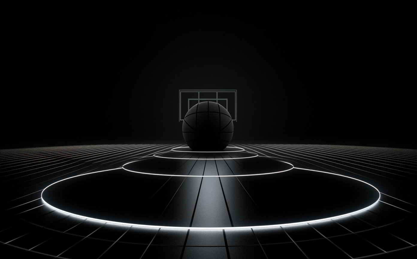 Symmetrical basketball lights on black surface