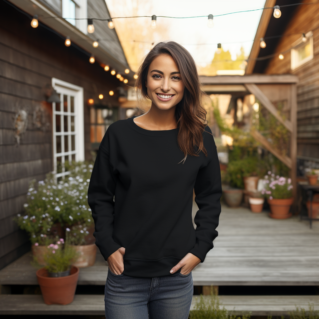 Pretty female wearing black sweatshirt