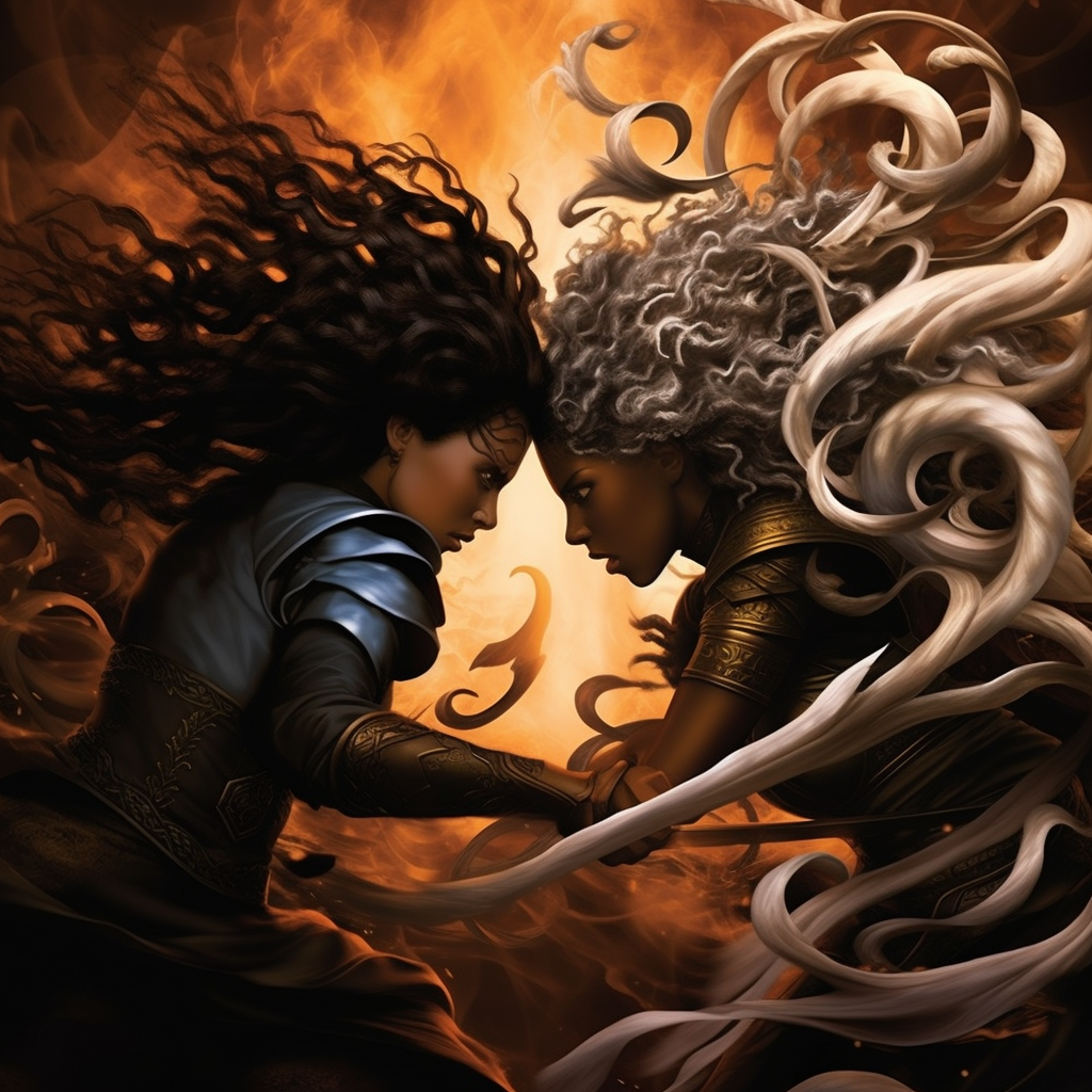 Black and Tan Medusa fighting Perseus